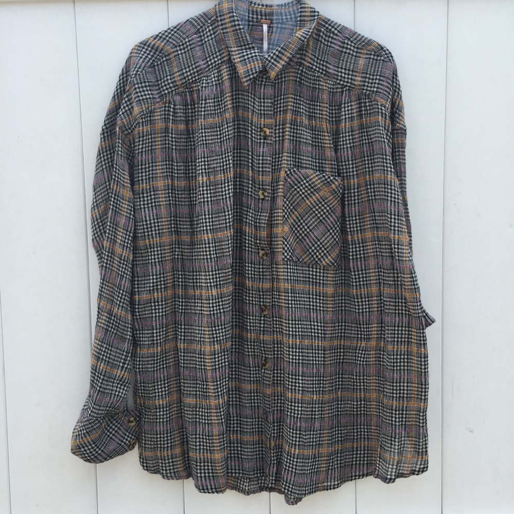 FREE PEOPLE Break My Stripe Plaid Shirt in Black! - Picture 4 of 8